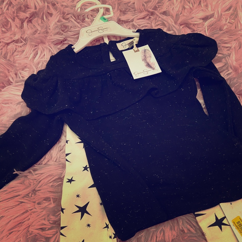 2 pc  black sparkle shirt and star pants